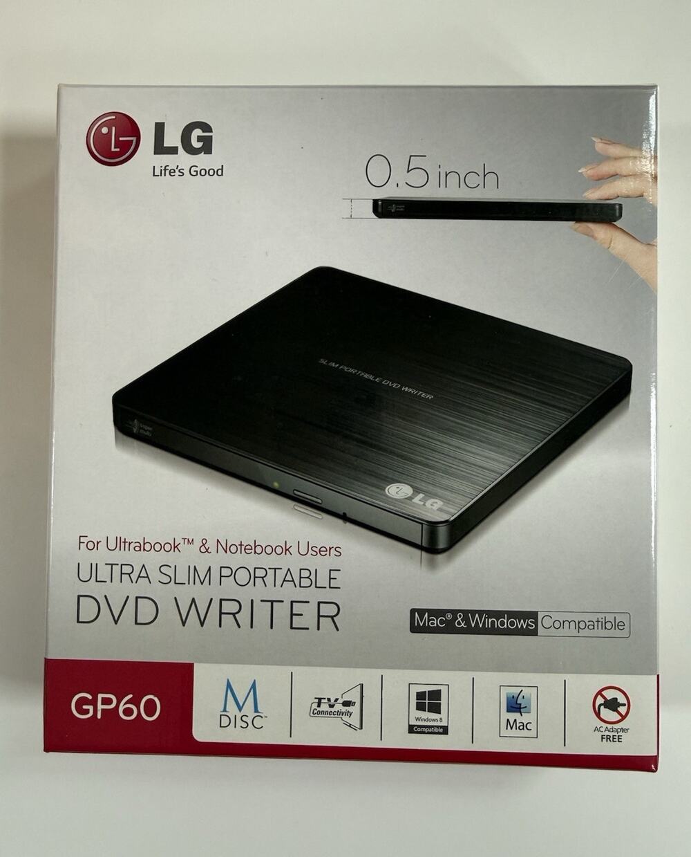 LG GP60NB50 Ultra Slim USB 2.0 External DVD Writer M-DISC Mac/Win Black